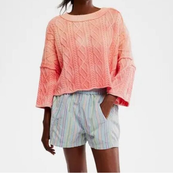 NWT Free People Washed Ashore Sweater in Pink Combo - Picture 1 of 4
